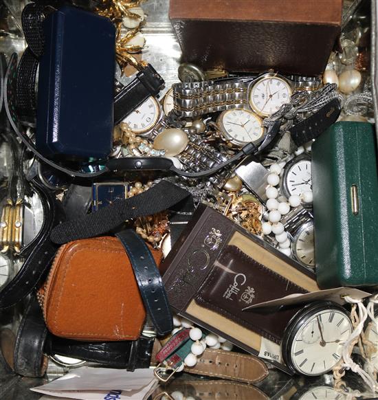A quantity of costume jewellery including silver pocket watch, etc.